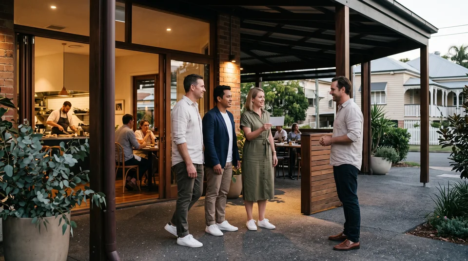 Friends arrive for dinner, part of an illustrative Local Day prize